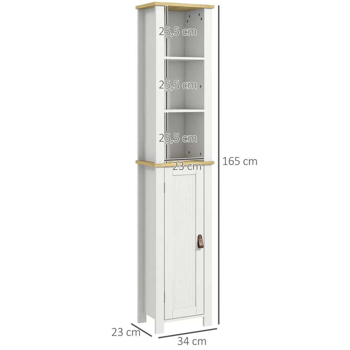 Columna de baño Monte Kleankin con puerta y 3 estantes blanco/natural 165x34x23 cm