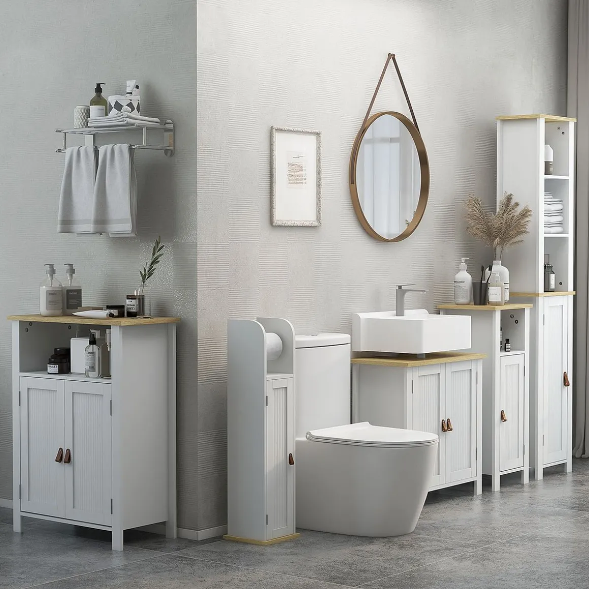 Columna de baño Monte Kleankin con puerta y 3 estantes blanco/natural 165x34x23 cm