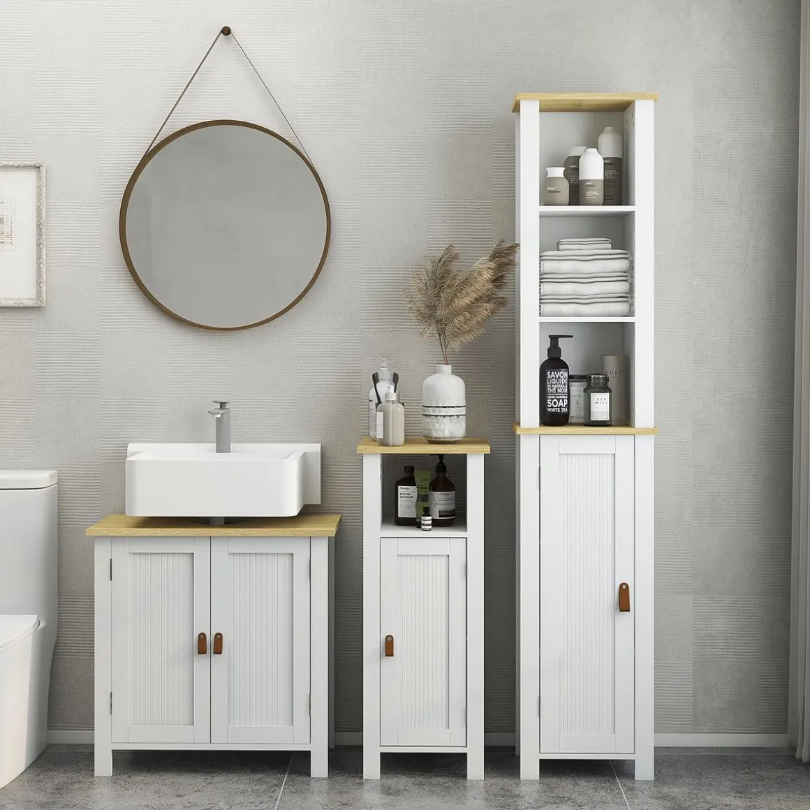 Columna de baño Monte Kleankin con puerta y 3 estantes blanco/natural 165x34x23 cm