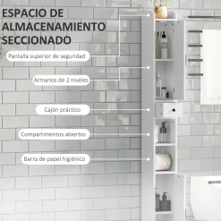 Columna de baño Over Homcom 2 puertas con portarrollos 185x20x20 cm
