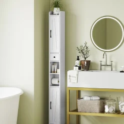 Columna de baño Over Homcom 2 puertas con portarrollos 185x20x20 cm