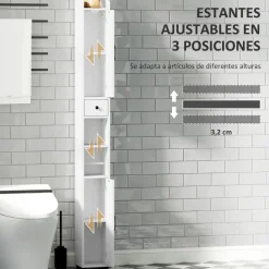 Columna de baño Over Homcom 2 puertas con portarrollos 185x20x20 cm