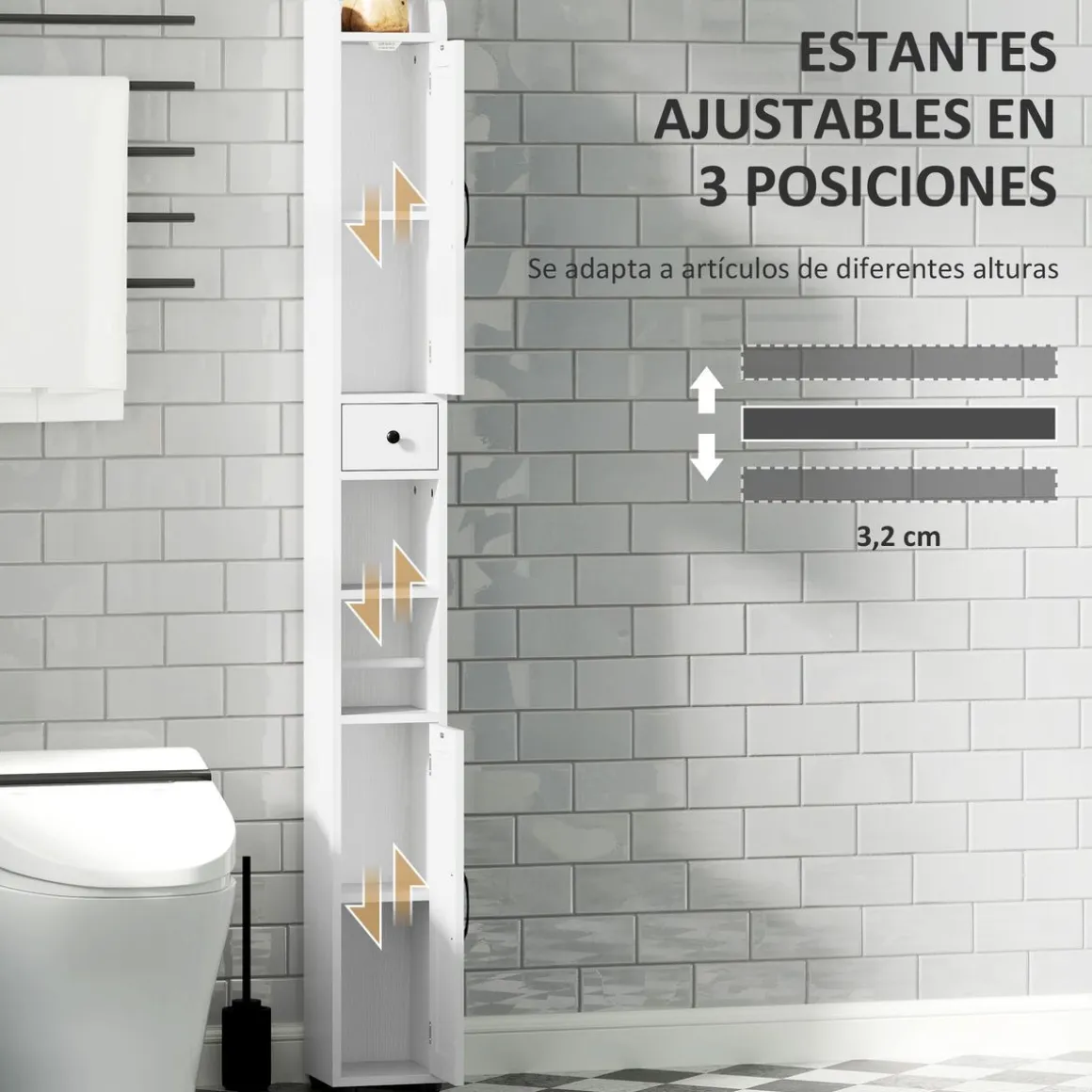 Columna de baño Over Homcom 2 puertas con portarrollos 185x20x20 cm