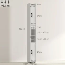 Columna de baño Over Homcom 2 puertas con portarrollos 185x20x20 cm