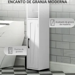 Columna de baño Over Homcom 2 puertas con portarrollos 185x20x20 cm