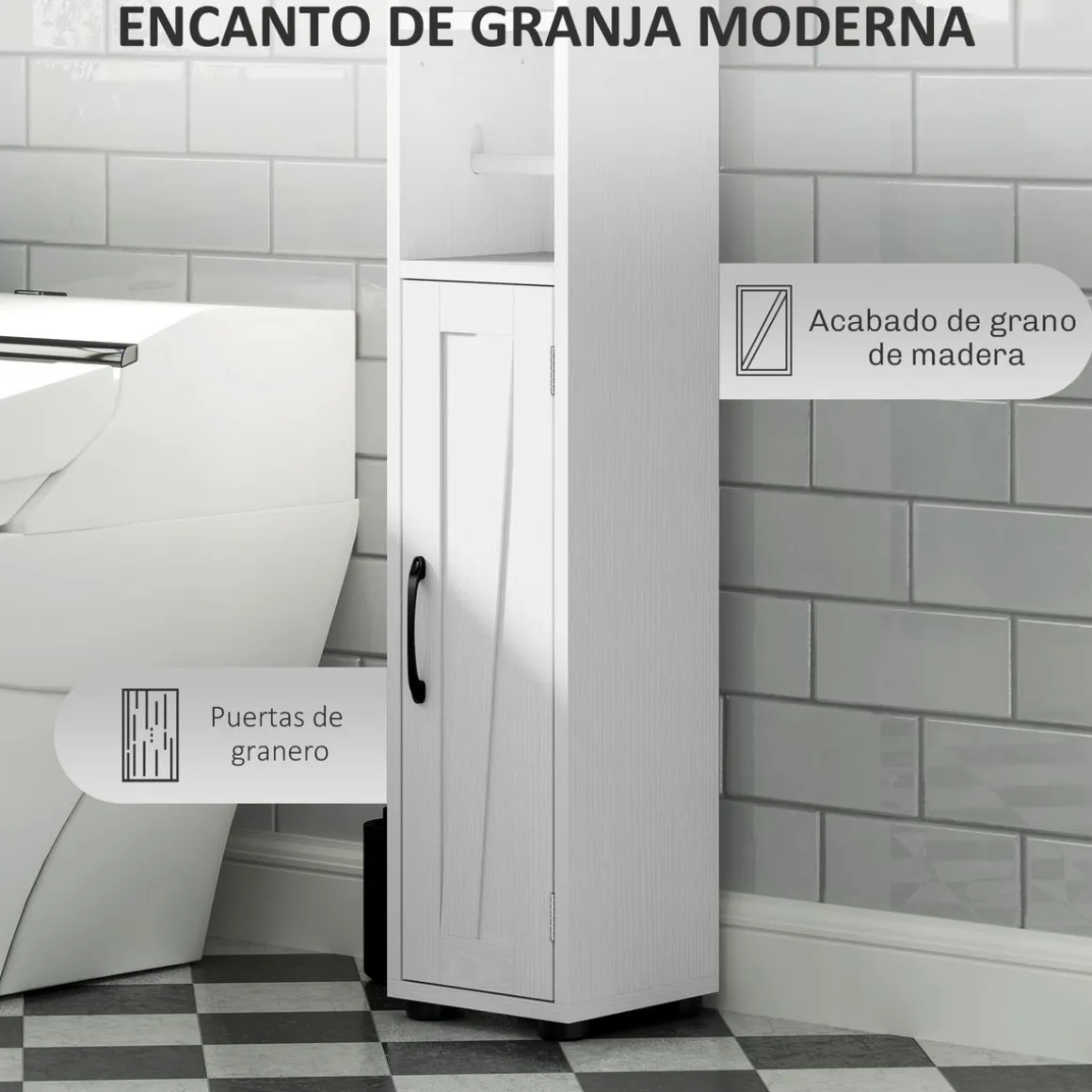 Columna de baño Over Homcom 2 puertas con portarrollos 185x20x20 cm