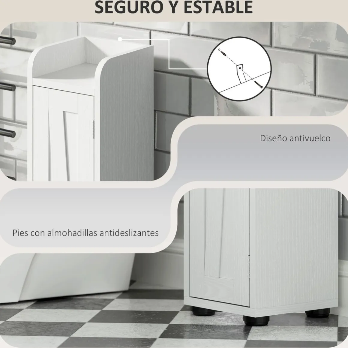 Columna de baño Over Homcom 2 puertas con portarrollos 185x20x20 cm