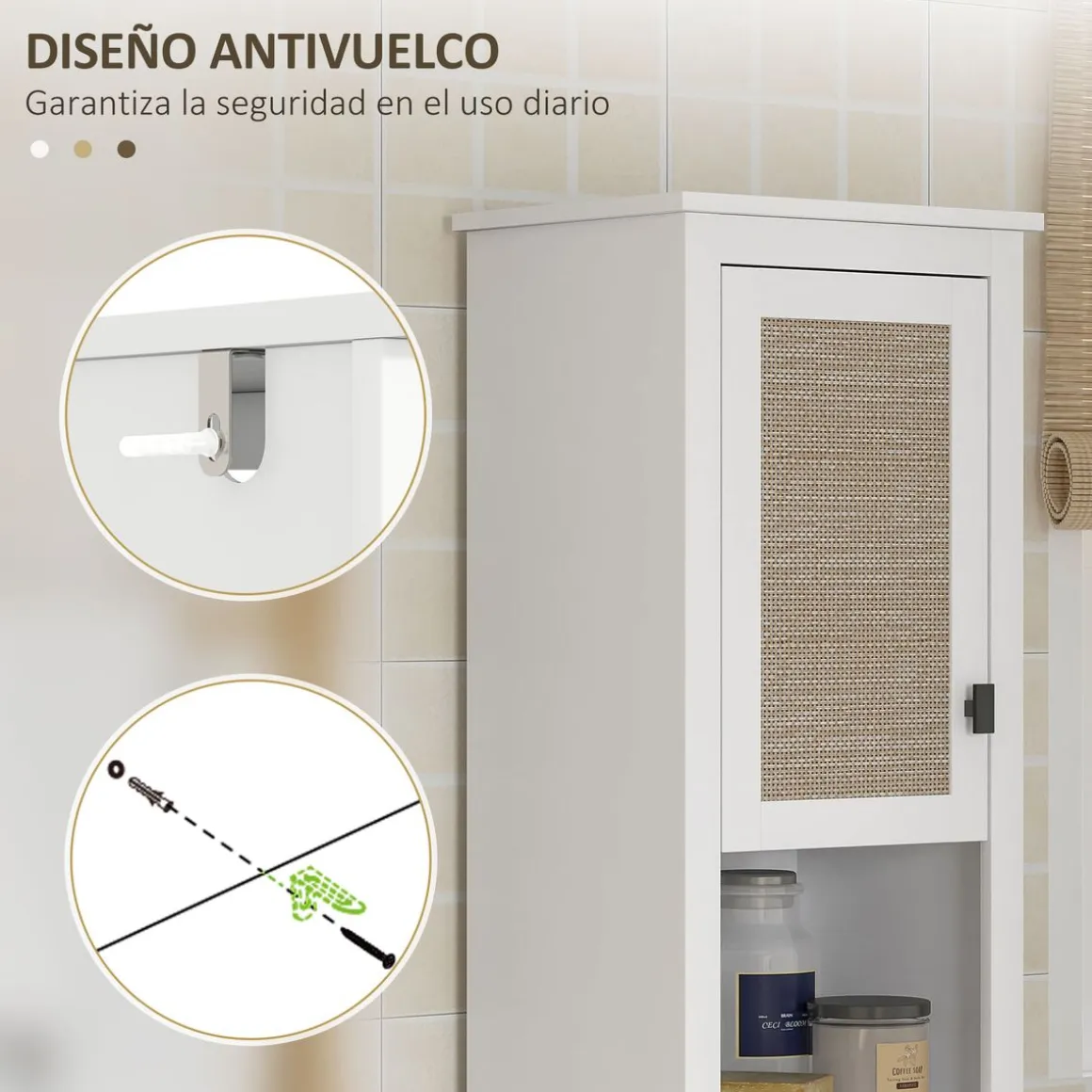 Columna de baño Sahara Homcom 2 puertas con 2 compartimentos blanco/natural 167,5x40x30 cm