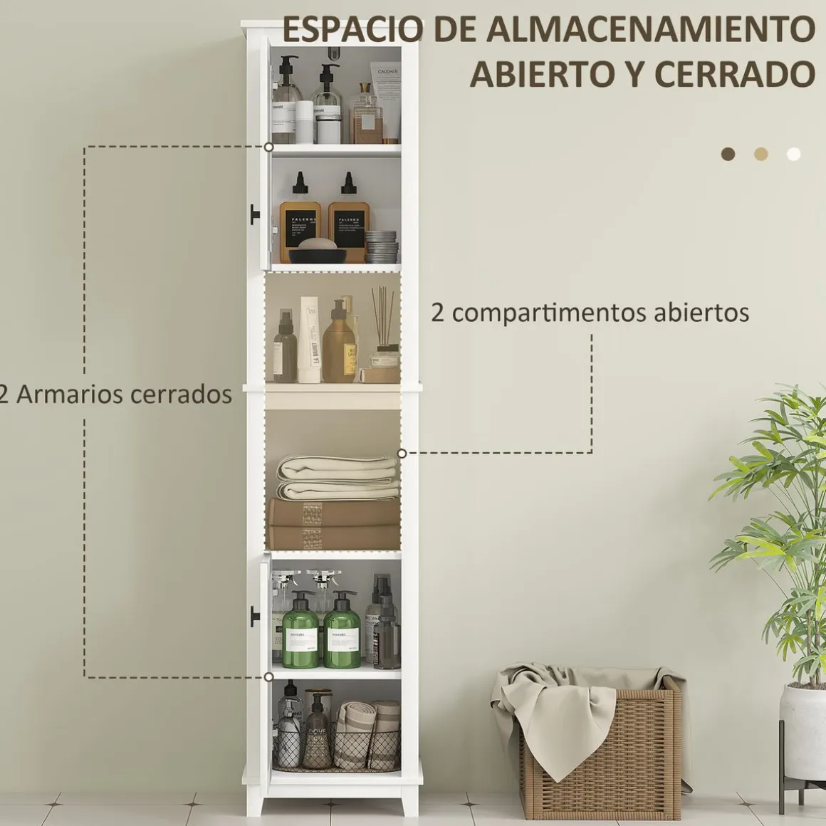 Columna de baño Sahara Homcom 2 puertas con 2 compartimentos blanco/natural 167,5x40x30 cm