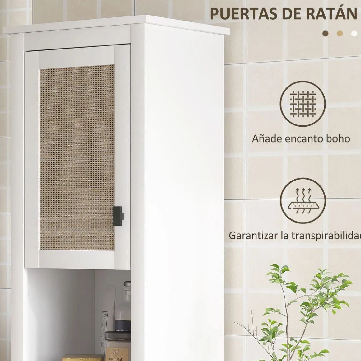 Columna de baño Sahara Homcom 2 puertas con 2 compartimentos blanco/natural 167,5x40x30 cm