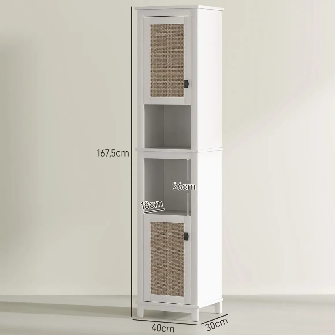 Columna de baño Sahara Homcom 2 puertas con 2 compartimentos blanco/natural 167,5x40x30 cm