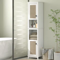 Columna de baño Sahara Homcom 2 puertas con 2 compartimentos blanco/natural 167,5x40x30 cm