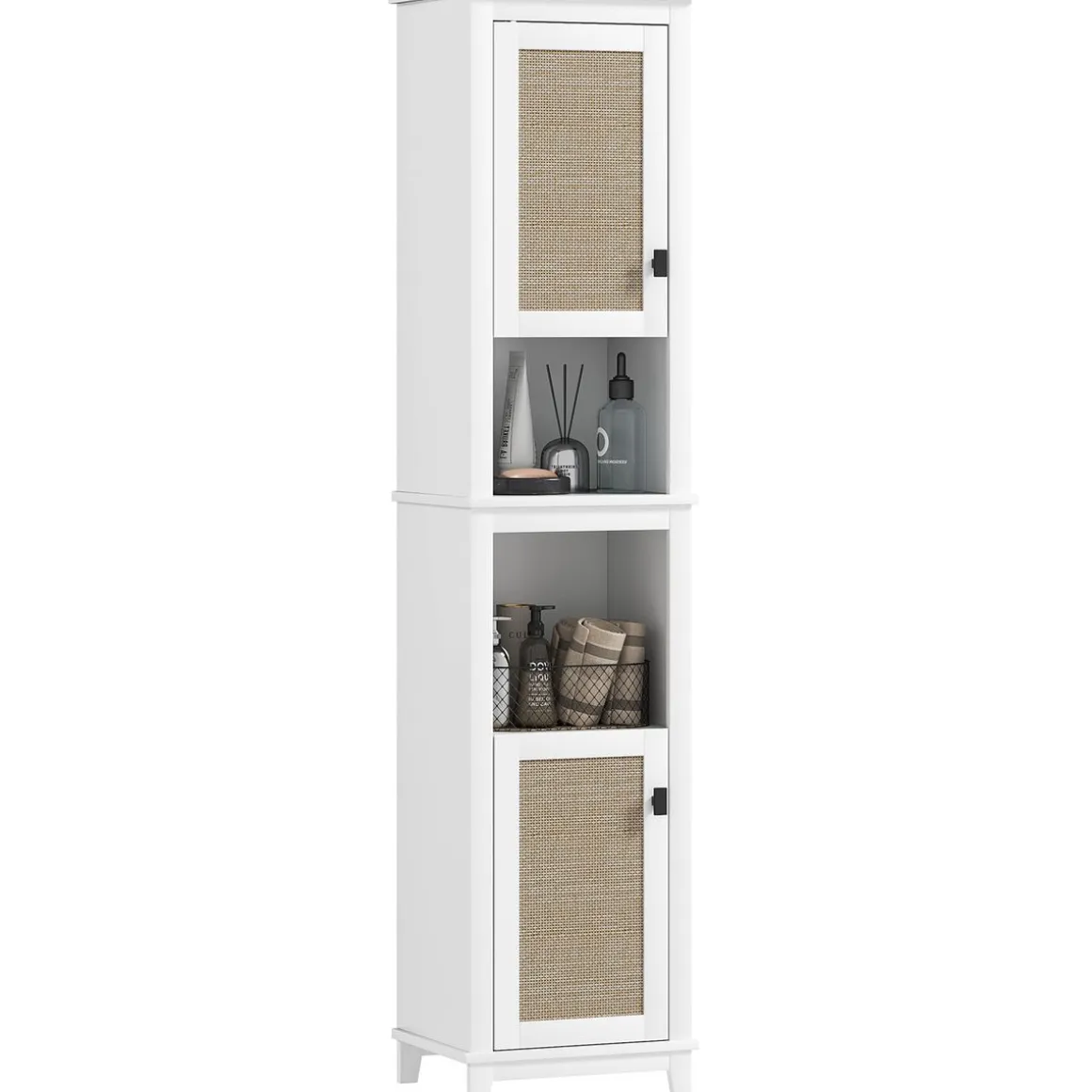 Columna de baño Sahara Homcom 2 puertas con 2 compartimentos blanco/natural 167,5x40x30 cm