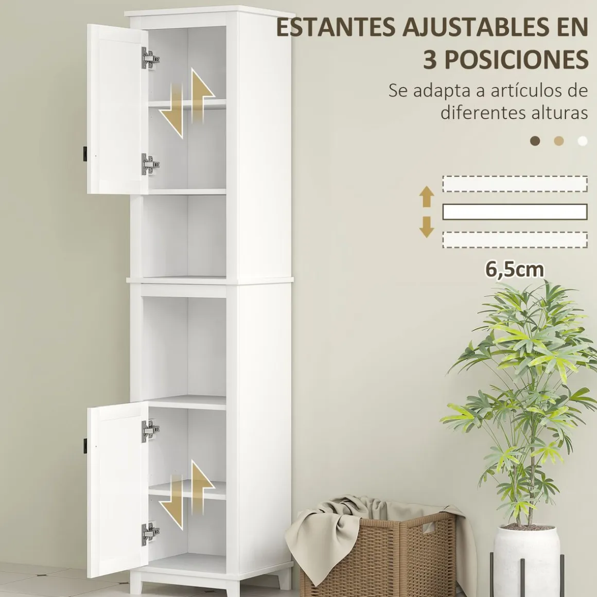 Columna de baño Sahara Homcom 2 puertas con 2 compartimentos blanco/natural 167,5x40x30 cm