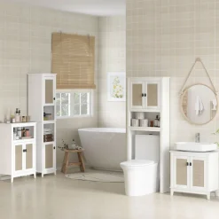 Columna de baño Sahara Homcom 2 puertas con 2 compartimentos blanco/natural 167,5x40x30 cm