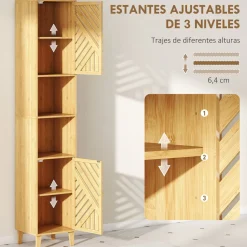 Columna de baño Tottem Homcom 2 puertas con estante natural 170x32x30 cm