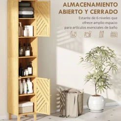 Columna de baño Tottem Homcom 2 puertas con estante natural 170x32x30 cm