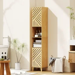 Columna de baño Tottem Homcom 2 puertas con estante natural 170x32x30 cm