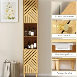 Columna de baño Tottem Homcom 2 puertas con estante natural 170x32x30 cm