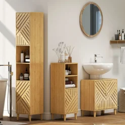 Columna de baño Tottem Homcom 2 puertas con estante natural 170x32x30 cm