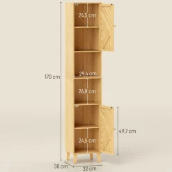 Columna de baño Tottem Homcom 2 puertas con estante natural 170x32x30 cm