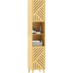 Columna de baño Tottem Homcom 2 puertas con estante natural 170x32x30 cm
