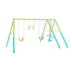 Columpio doble infantil Intex con balancín + barra de trapecio + anillas azul/verde 211x467x254 cm