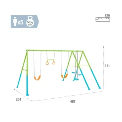 Columpio doble infantil Intex con balancín + barra de trapecio + anillas azul/verde 211x467x254 cm