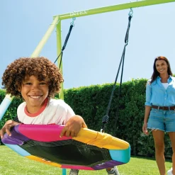 Columpio doble infantil Intex con nido 3-10A acero verde/azul 200x254x235 cm