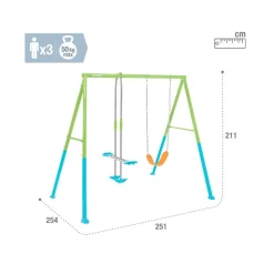 Columpio infantil con balancín 3 niños 3-10A verde/azul 211x251x254 cm