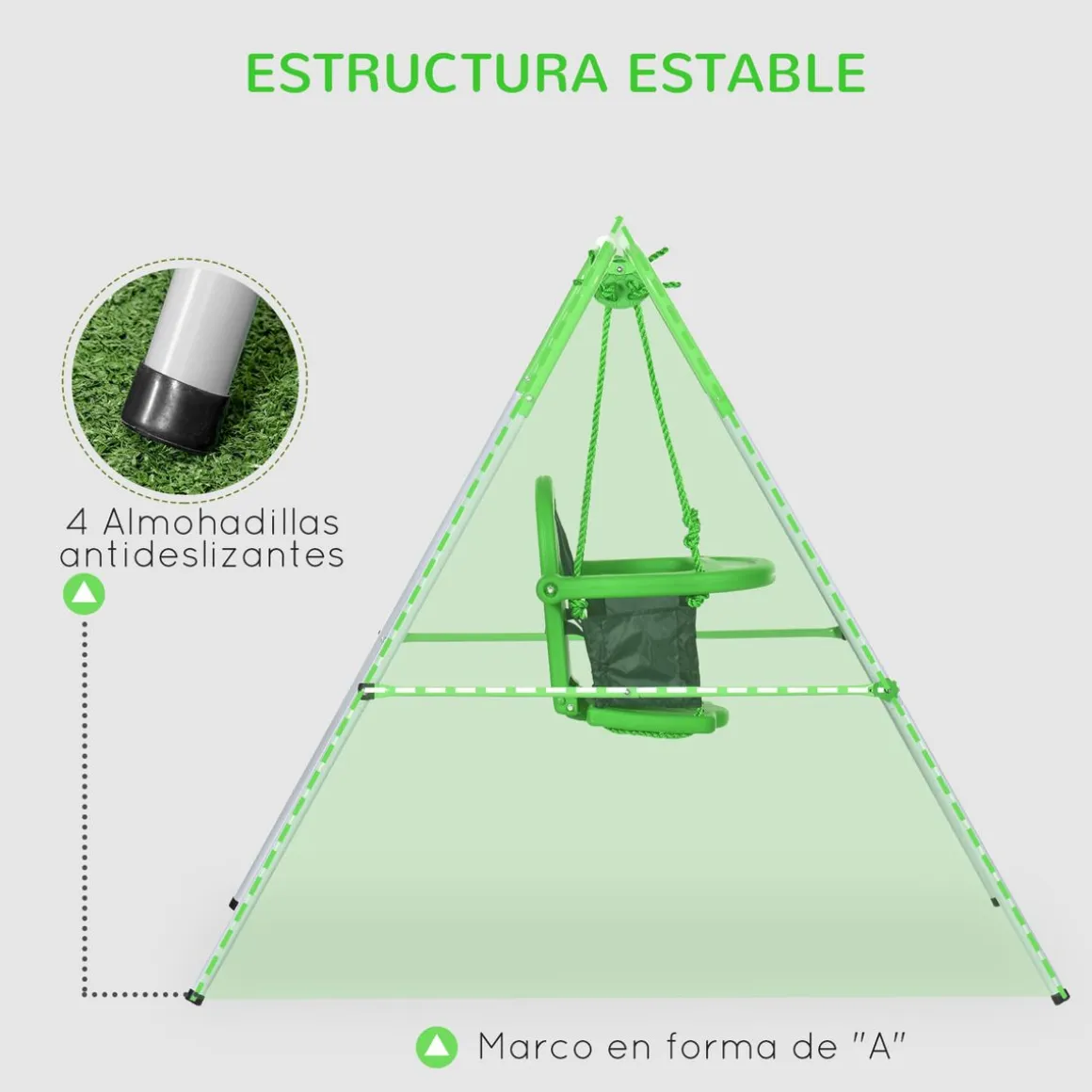 Columpio infantil Huelva Outsunny 6-36M protección 360º verde 122x122x146 cm