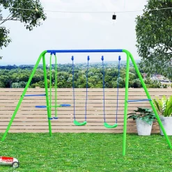 Columpio infantil Outsunny 2 columpios + 1 columpio doble verde