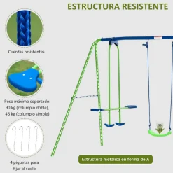 Columpio infantil Outsunny 2 columpios + 1 columpio doble verde