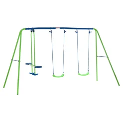 Columpio infantil Outsunny 2 columpios + 1 columpio doble verde