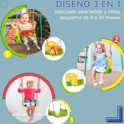 Columpio infantil Outsunny con respaldo y barra en T +9M multicolor 120/180x42x33 cm