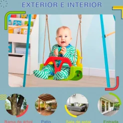 Columpio infantil Outsunny con respaldo y barra en T +9M multicolor 120/180x42x33 cm