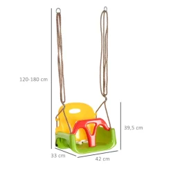Columpio infantil Outsunny con respaldo y barra en T +9M multicolor 120/180x42x33 cm