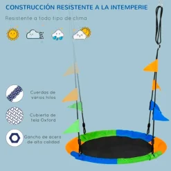 Columpio nido infantil Outsunny +3A multicolor Ø100x120/180 cm