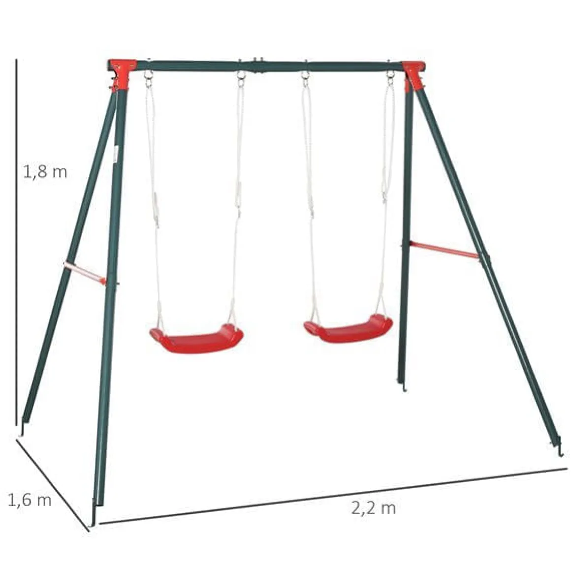 Columpio para niños Outsunny 2 asientos +3 años verde/rojo 180x220x160 cm