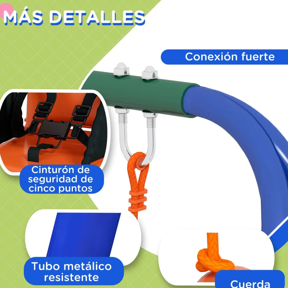 Columpio Speed Outsunny silla 2 en 1 +6M multicolor 182x180x160 cm