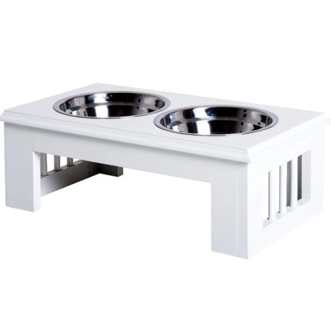 Comedero elevado para perros PawHut 2 cuencos extraíbles de acero inox blanco 15x44x24 cm