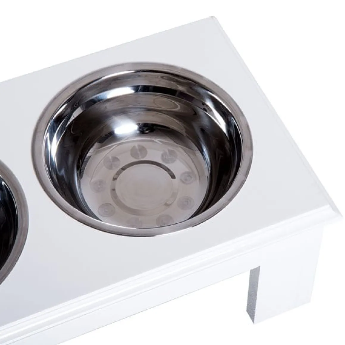 Comedero elevado para perros PawHut 2 cuencos extraíbles de acero inox blanco 15x44x24 cm