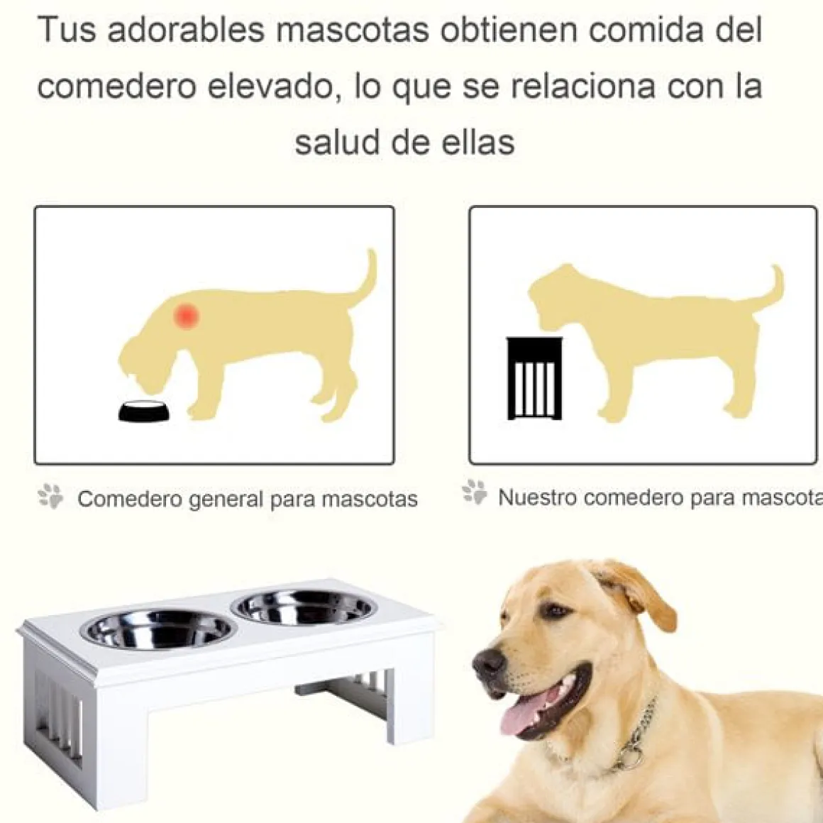 Comedero elevado para perros PawHut 2 cuencos extraíbles de acero inox blanco 15x44x24 cm