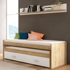 Composición de dormitorio Champion 05 cama nido + armario + escritorio + 3 estantes cambria/blanco