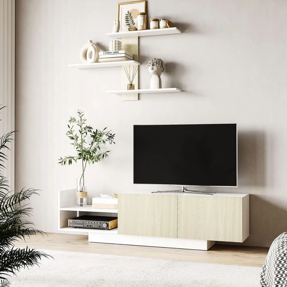 Composición de salón Antares Homcom con estantería natural