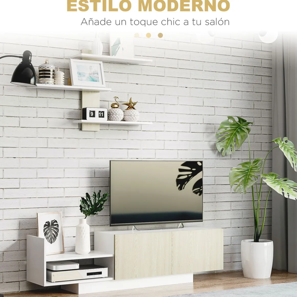 Composición de salón Antares Homcom con estantería natural