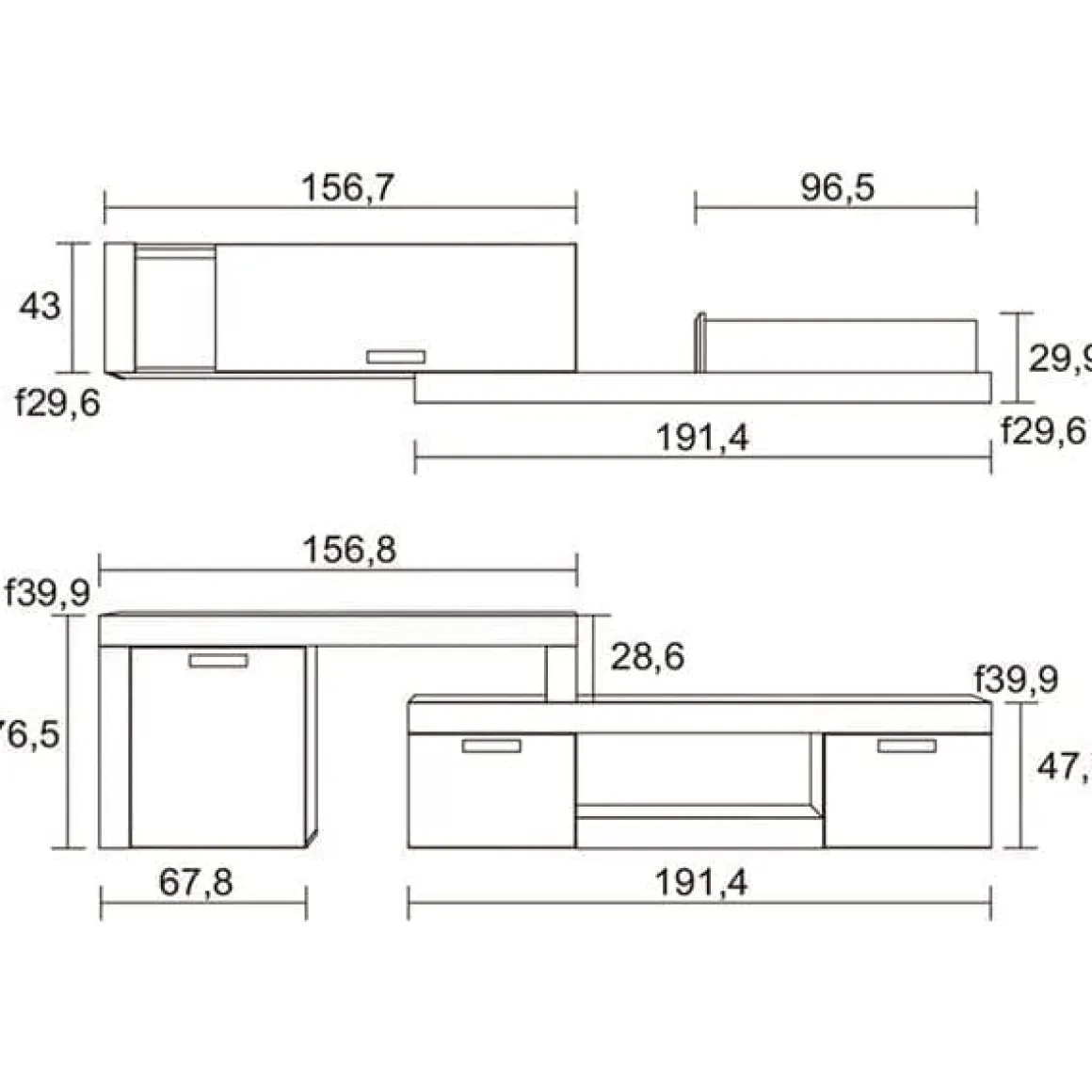 Composición de salón Argos Extend 2 293 cm natural/blanco mate