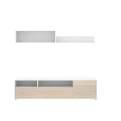 Composición de salón Bay mueble bajo + módulo superior blanco/natural 180 cm