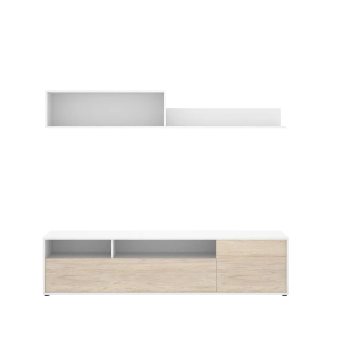 Composición de salón Bay mueble bajo + módulo superior blanco/natural 180 cm