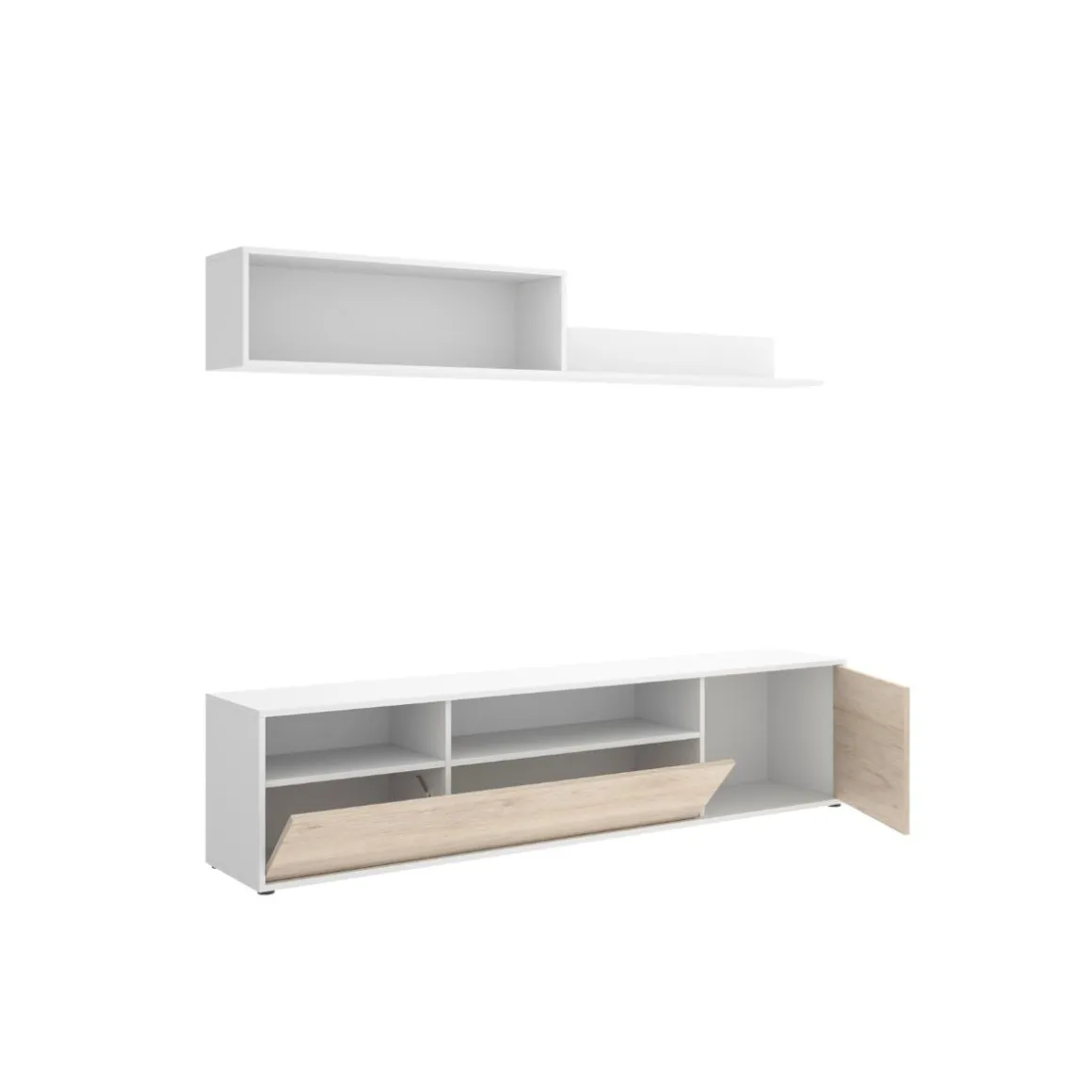 Composición de salón Bay mueble bajo + módulo superior blanco/natural 180 cm